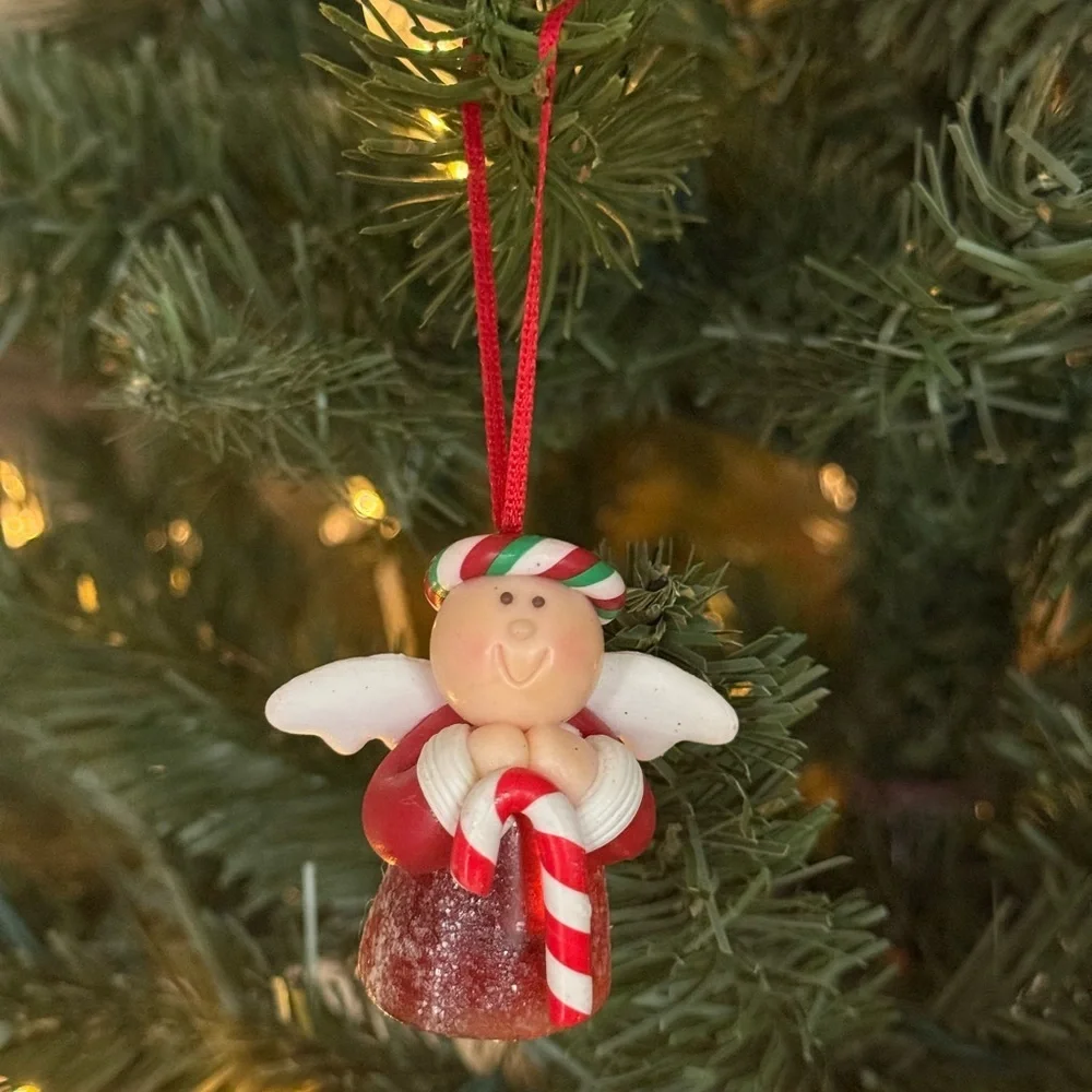 Vintage 1987 Festive Angel Gumdrop Ornament with Candy Cane